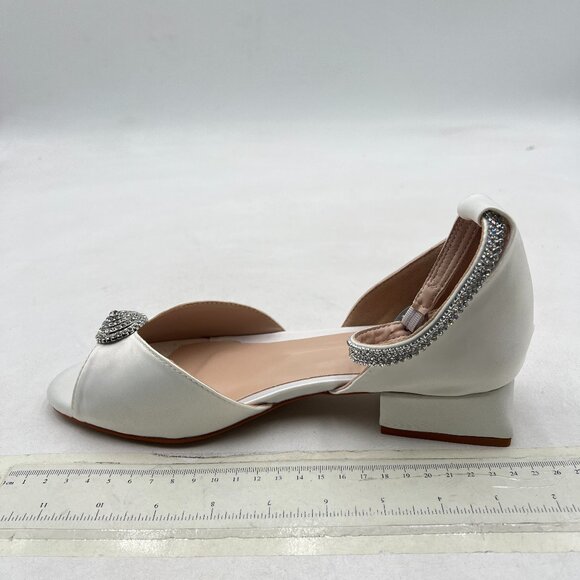 miss left White Rhinestone Open Toe Ankle Strap Buckle Block Low Heel Sandals - Picture 2 of 8